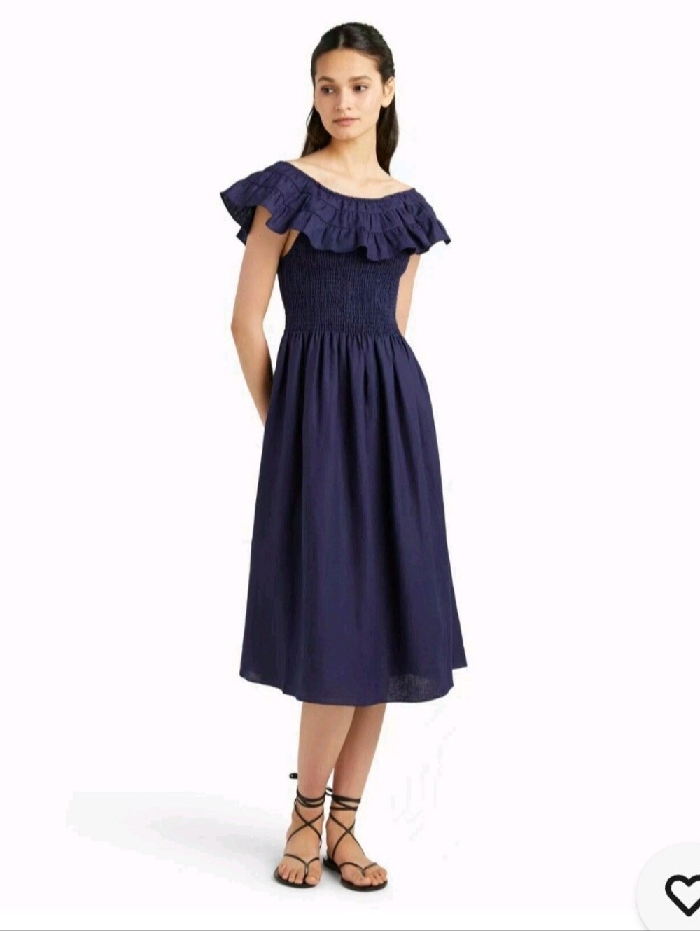 Hill House Women's Ruffled Navy Midi Dress